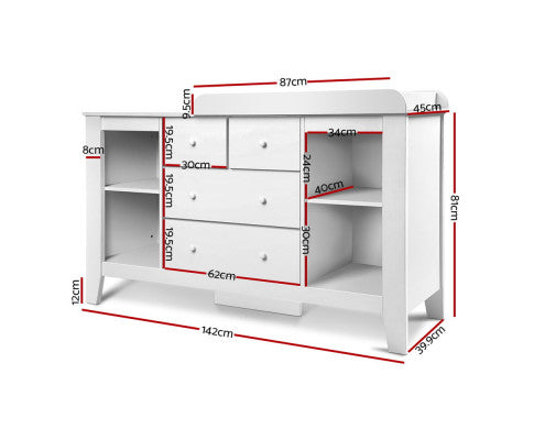 Baby Change Table Tall boy Drawers Dresser Chest Storage Cabinet White - SM Everyday Living