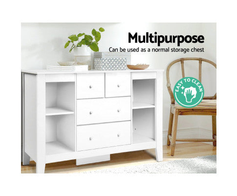 Baby Change Table Tall boy Drawers Dresser Chest Storage Cabinet White - SM Everyday Living