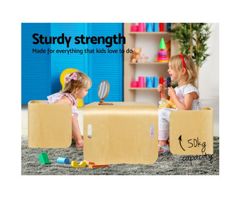 3 PC Nordic Kids Table Chair Set Beige Desk Activity Compact Children