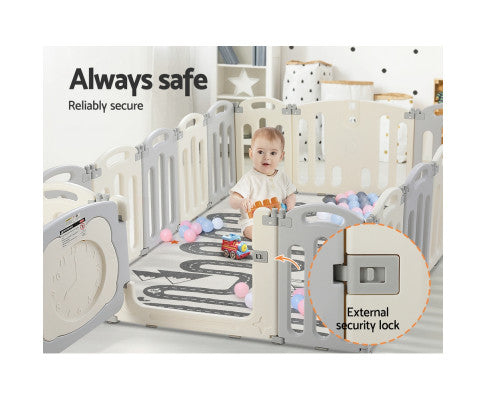 Playpen 16 Panels Foldable Toddler Fence Safety Play Activity Centre