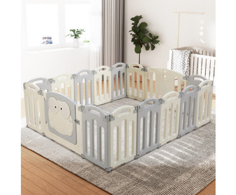 Playpen 16 Panels Foldable Toddler Fence Safety Play Activity Centre