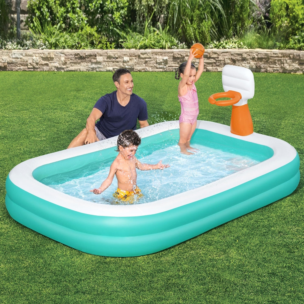 Kids Inflatable Swimming Pool with Basketball Hoop