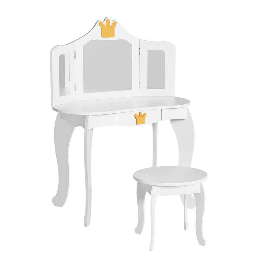 Kids Dressing Table Vanity Makeup Chair Set White