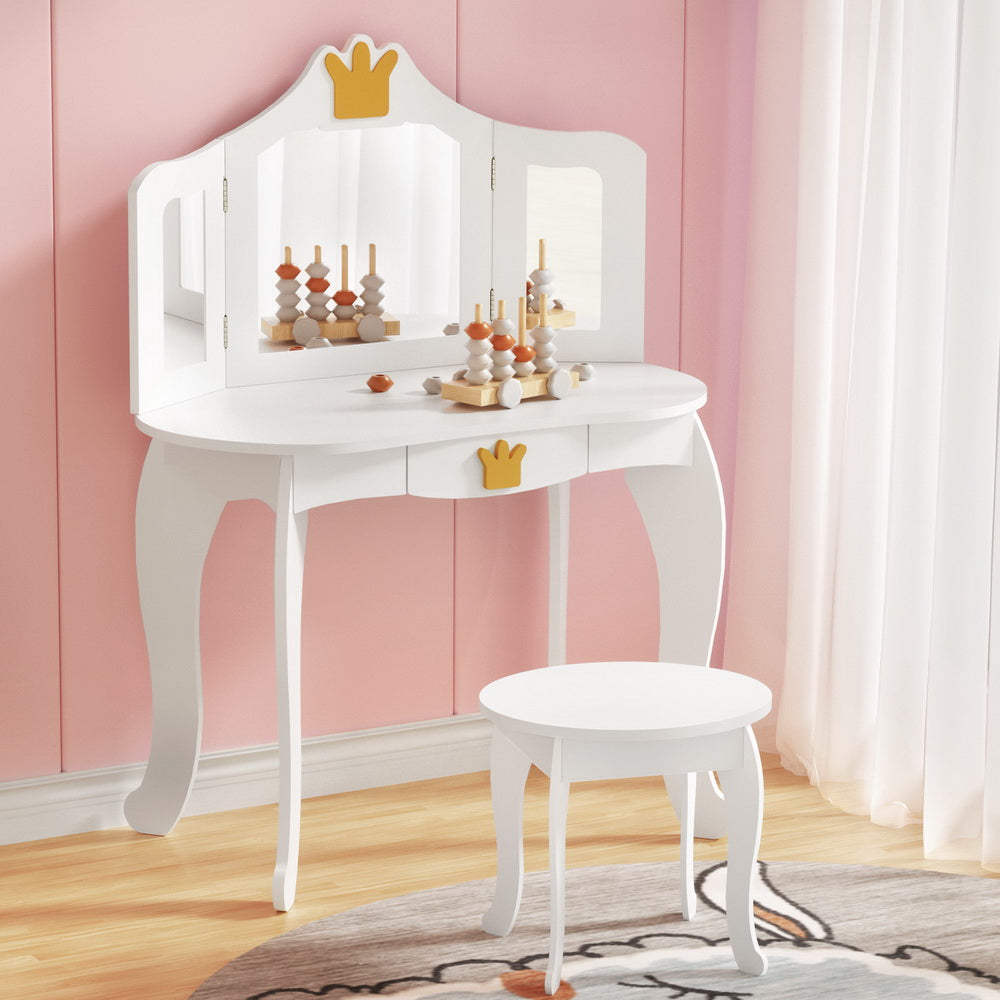 Kids Dressing Table Vanity Makeup Chair Set White