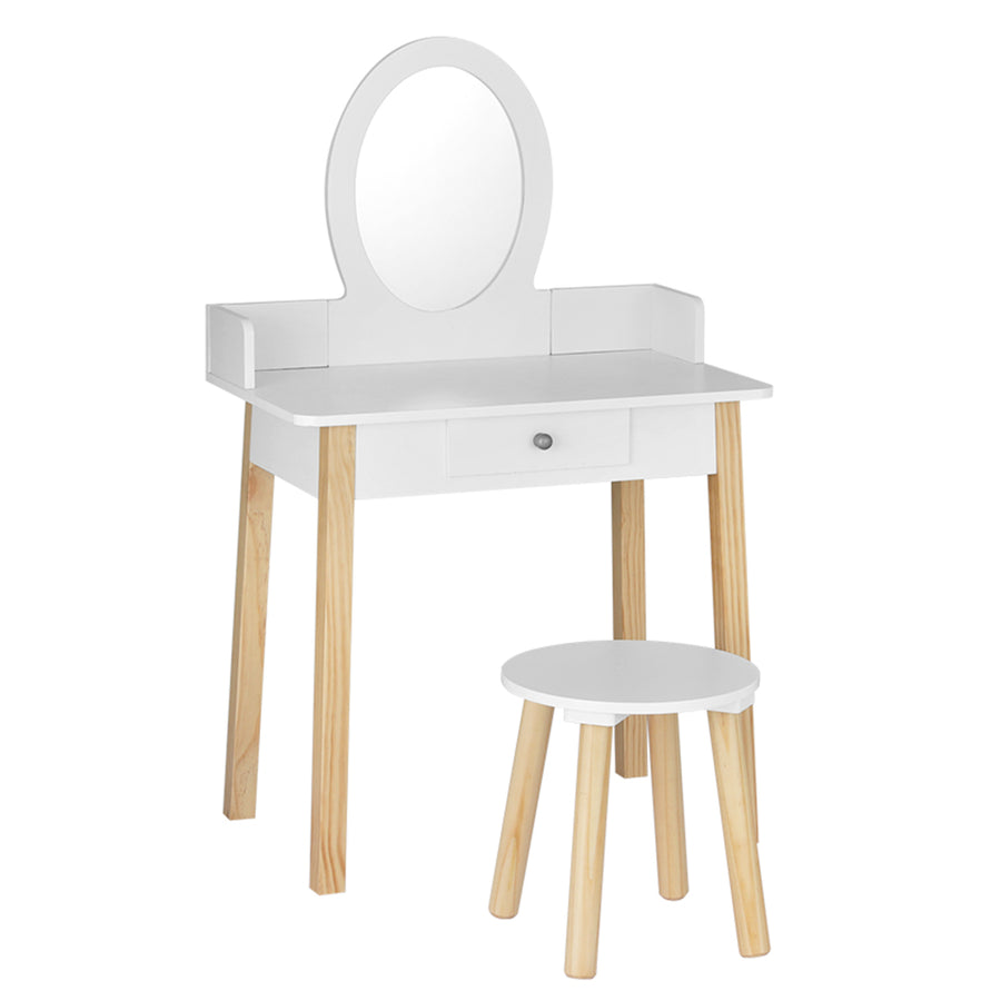 Kids Dressing Table Chair Set Wooden Leg Vanity