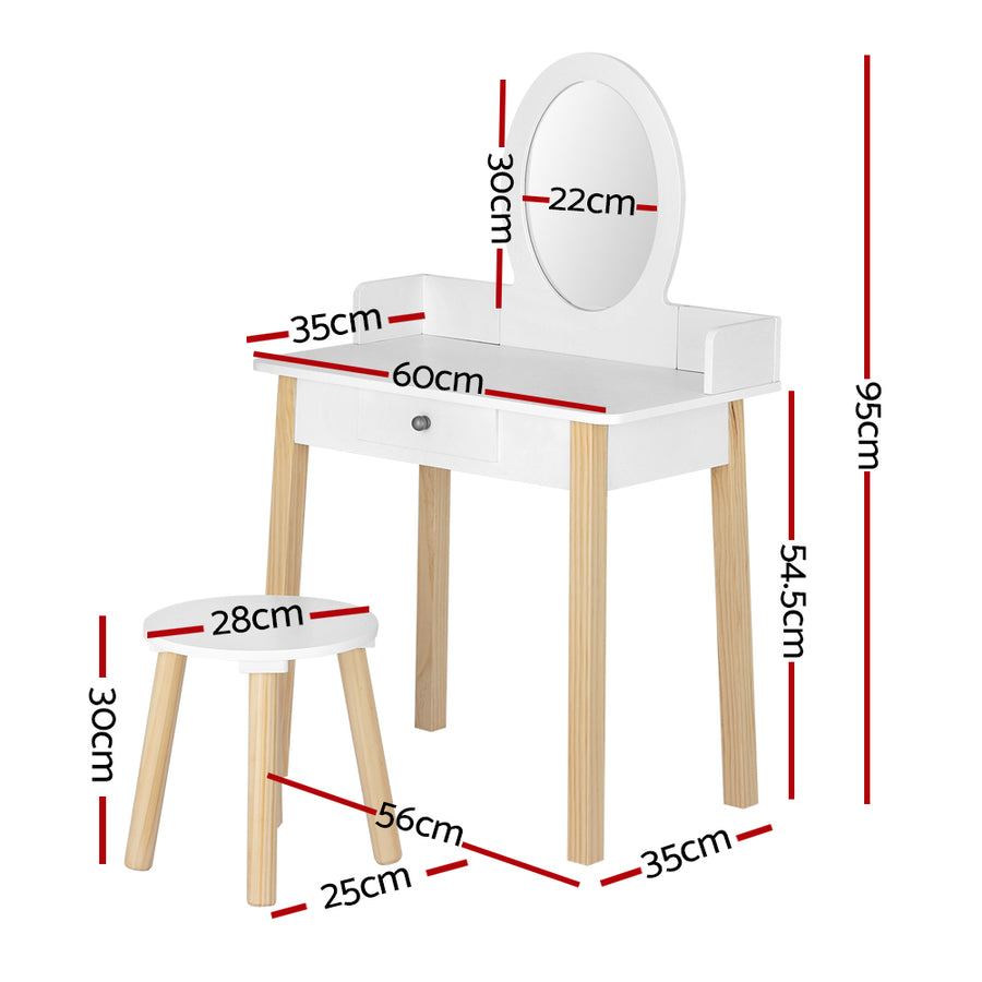 Kids Dressing Table Chair Set Wooden Leg Vanity