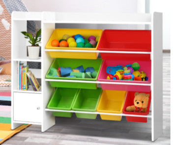 8 Bins Kids Toy Box Storage Organiser Rack Bookshelf Drawer Cabinet - SM Everyday Living