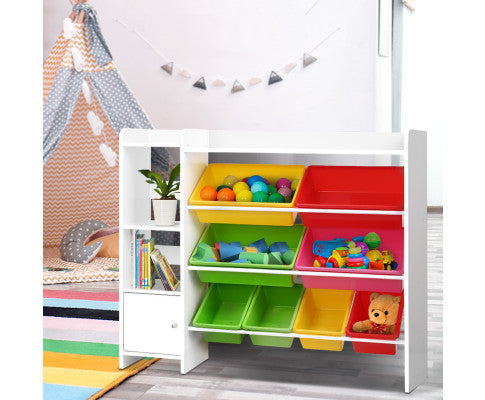 8 Bins Kids Toy Box Storage Organiser Rack Bookshelf Drawer Cabinet