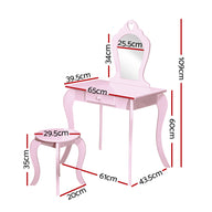 Kids Dressing Table Stool Set Vanity Mirror Pink