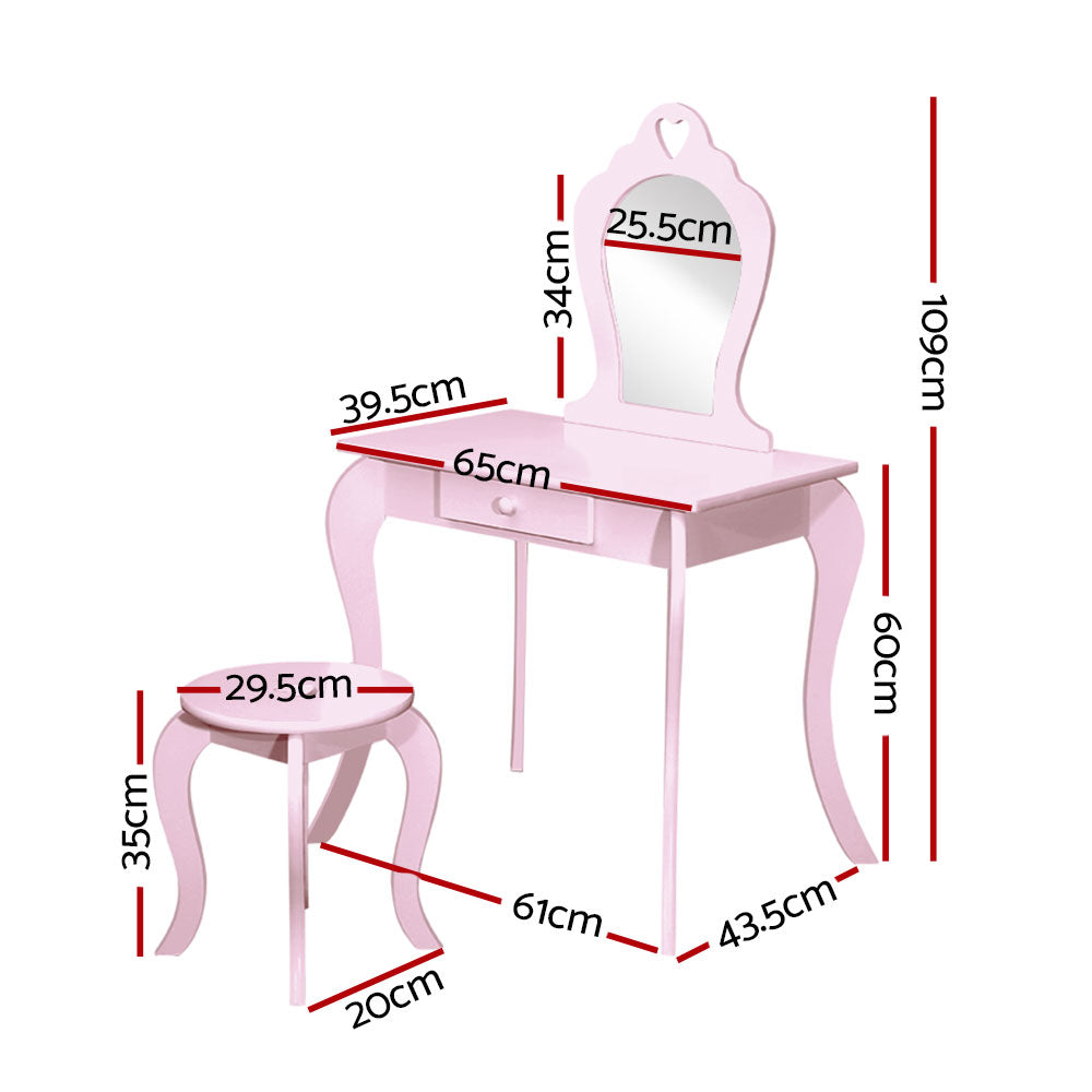 Kids Dressing Table Stool Set Vanity Mirror Pink