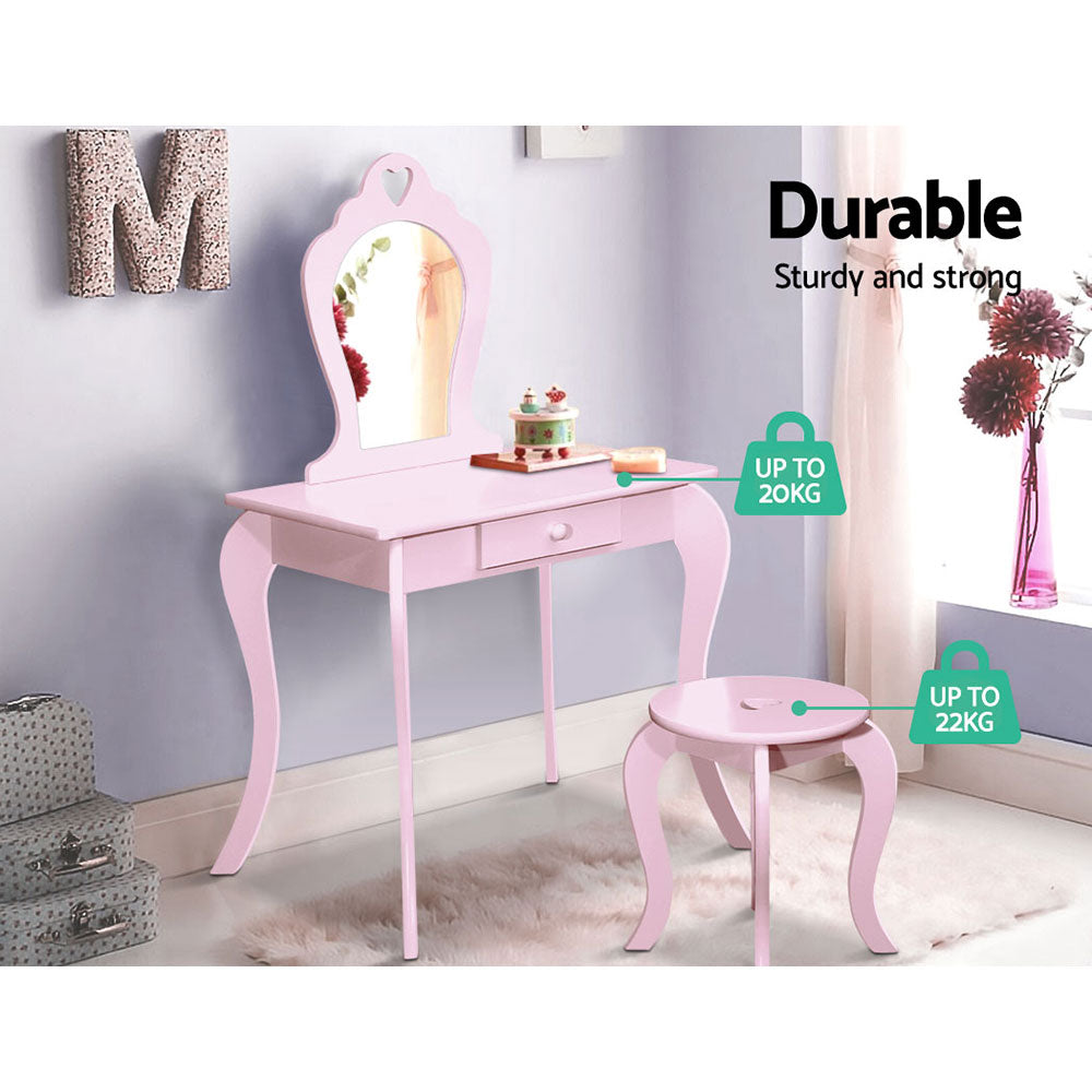 Kids Dressing Table Stool Set Vanity Mirror Pink