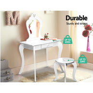 White Kids Vanity Dressing Table Stool Set Mirror Princess Children Makeup - SM Everyday Living