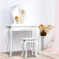 White Kids Vanity Dressing Table Stool Set Mirror Princess Children Makeup - SM Everyday Living