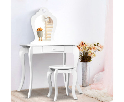 White Kids Vanity Dressing Table Stool Set Mirror Princess Children Makeup