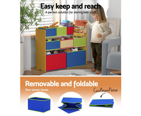 Box 9 Bins Storage Children Room Organiser Cabinet Display 3 Tier