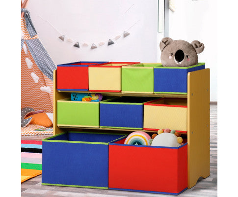 Box 9 Bins Storage Children Room Organiser Cabinet Display 3 Tier