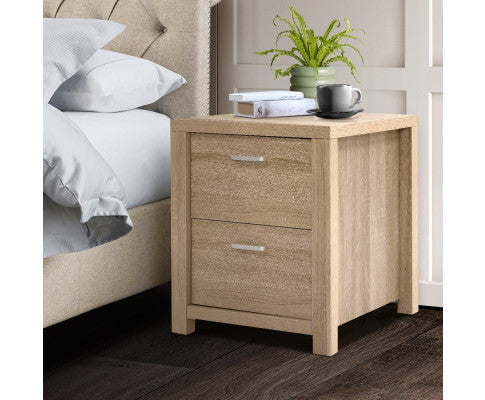 Bedside Table Lamp Side Tables Drawers Nightstand Unit Beige Wood