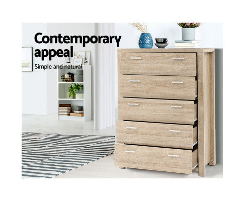 5 Chest of Drawers Tallboy Dresser Table Bedroom Storage Cabinet