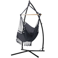 Hammock Chair with Steel Stand Tassel Hanging Rope Hammock Grey - SM Everyday Living