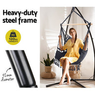 Hammock Chair with Steel Stand Tassel Hanging Rope Hammock Grey - SM Everyday Living