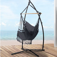 Hammock Chair with Steel Stand Tassel Hanging Rope Hammock Grey - SM Everyday Living