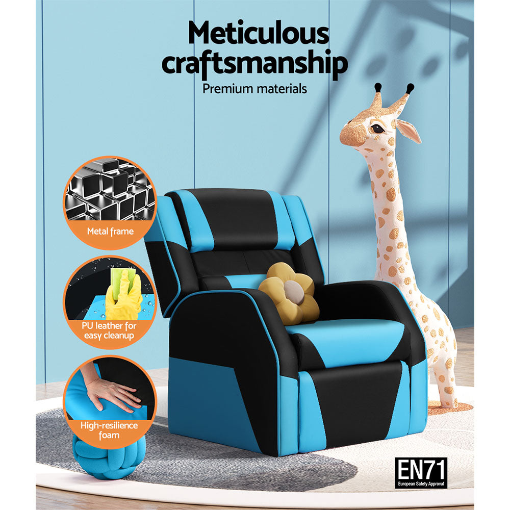 Kids Recliner Chair PU Leather Blue