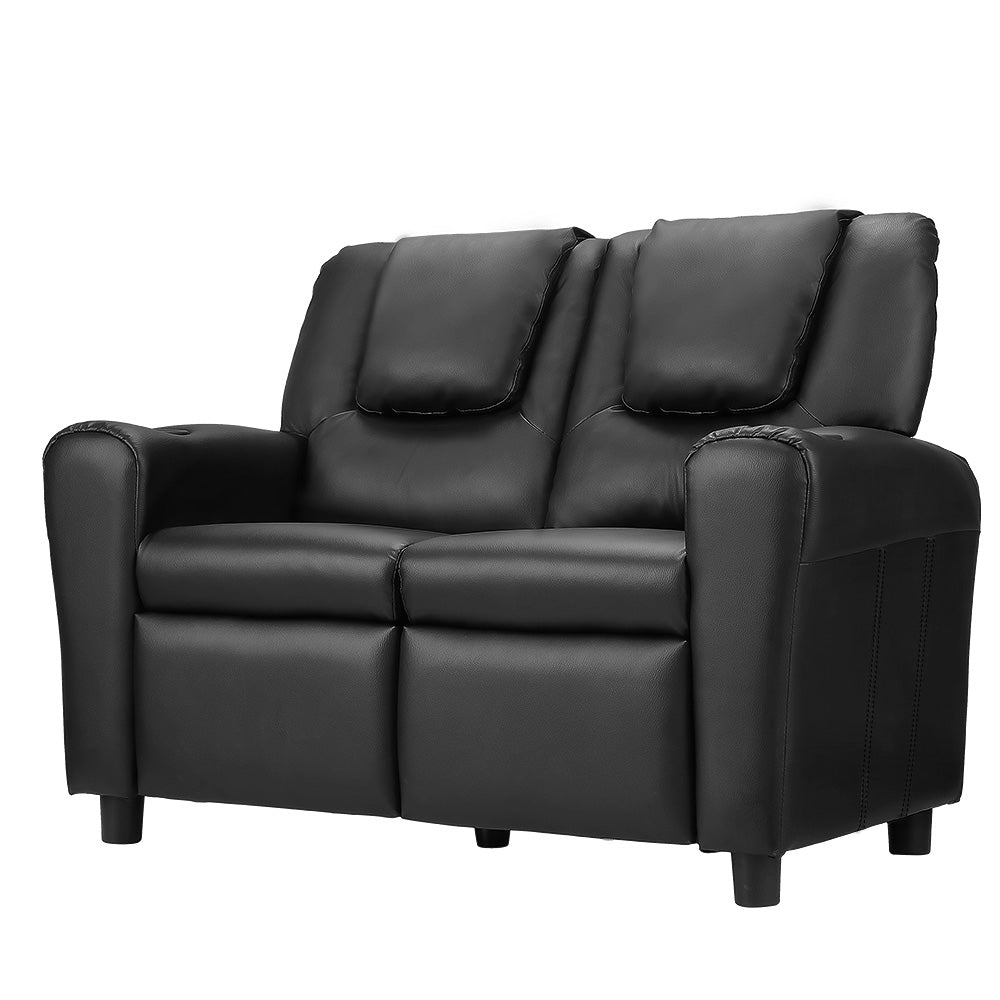 Kids Recliner Chair Double PU Leather Sofa Lounge black