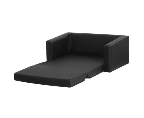 Convertible Sofa 2 Seater Black PU Leather Children Couch Lounger