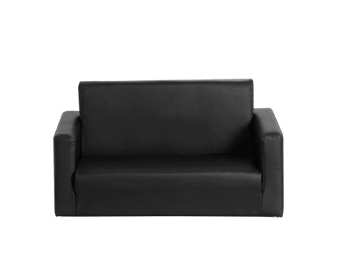 Convertible Sofa 2 Seater Black PU Leather Children Couch Lounger