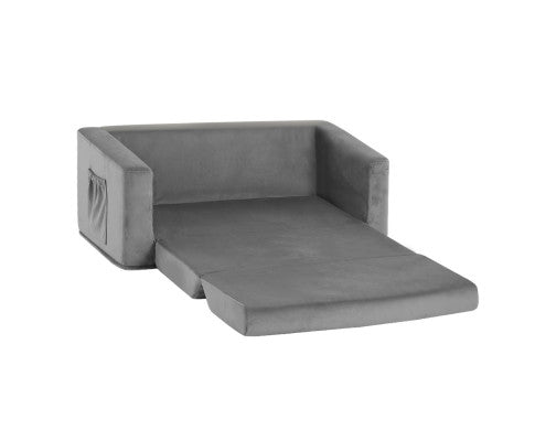 Convertible Sofa 2 Seater Children Flip Open Couch Lounger Grey