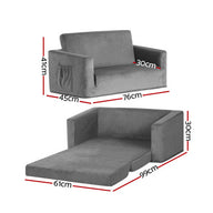 Convertible Sofa 2 Seater Children Flip Open Couch Lounger Grey - SM Everyday Living