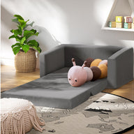 Convertible Sofa 2 Seater Children Flip Open Couch Lounger Grey - SM Everyday Living