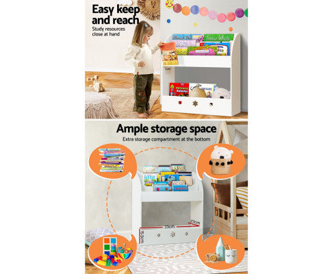 Kids Bookshelf Children Toy Storage Magazine Rack Organiser Bookcase White