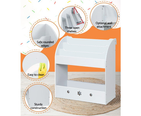 Kids Bookshelf Children Toy Storage Magazine Rack Organiser Bookcase White - SM Everyday Living