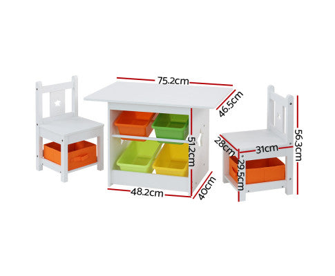 3 PCS Kids Table and Chairs Set Children Furniture Play Toys Storage Box