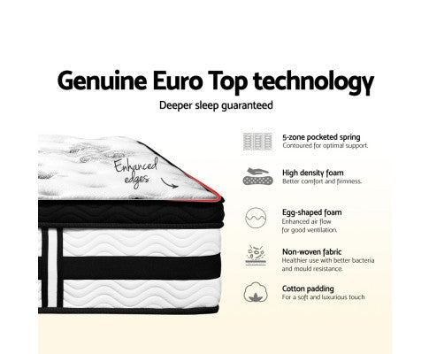 Bedding Algarve Euro Top Pocket Spring Mattress 34cm Thick Single