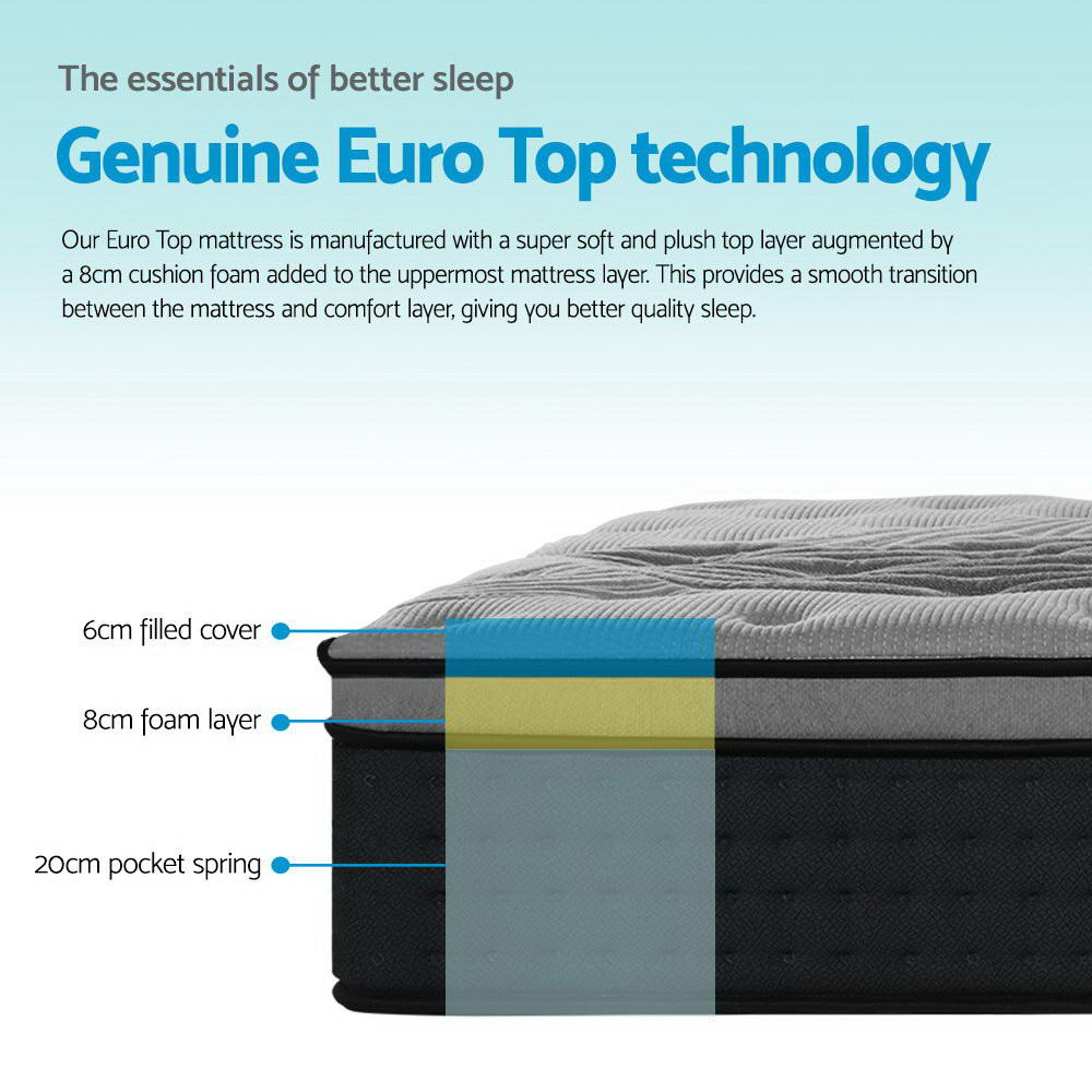 Bedding  Top Pocket Spring Mattress 34cm Thick King Single