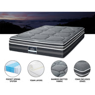 QUEEN Mattress Bed 7 Zone Dual Euro Top Pocket Spring Medium Firm