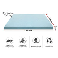 Bedding Cool Gel Memory Foam Mattress Topper w/Bamboo Cover 8cm - Single - SM Everyday Living