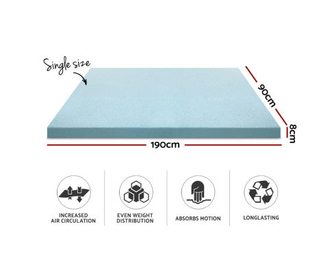 Bedding Cool Gel Memory Foam Mattress Topper w/Bamboo Cover 8cm - Single - SM Everyday Living