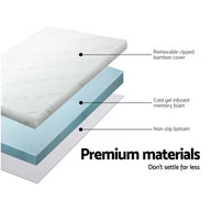 Bedding Cool Gel Memory Foam Mattress Topper w/Bamboo Cover 8cm - Single - SM Everyday Living