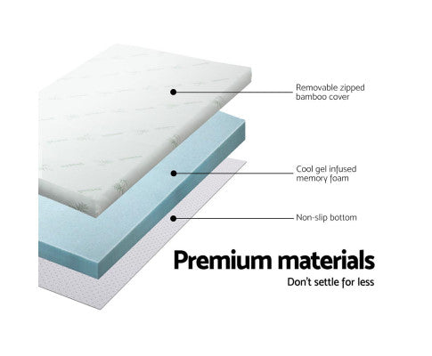 Bedding Cool Gel Memory Foam Mattress Topper w/Bamboo Cover 8cm - Single - SM Everyday Living