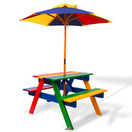 Kids Wooden Picnic Table Set with Umbrella