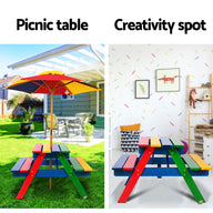 Kids Wooden Picnic Table Set with Umbrella