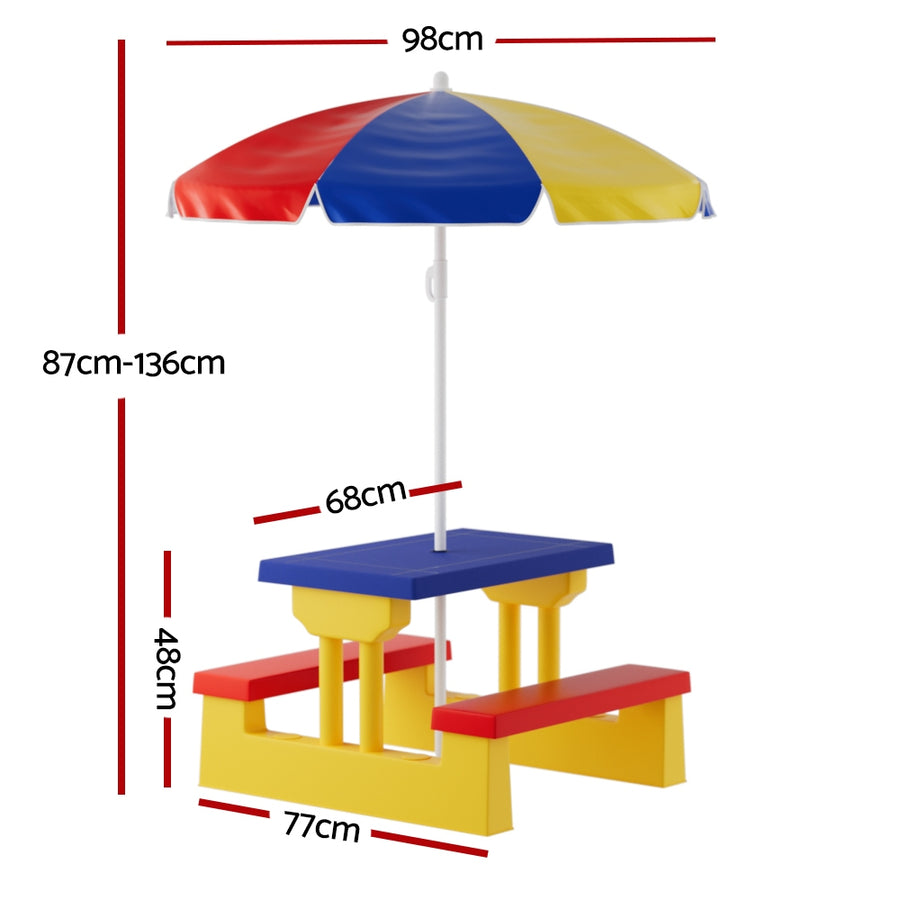 Kids Outdoor Table and Chairs Set Picnic Bench Umbrella Children Indoor