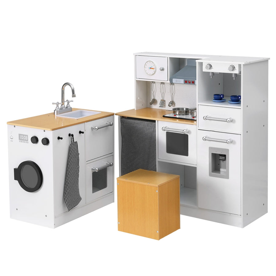 Kitchen Playset 2-Piece Wooden Pretend Play White