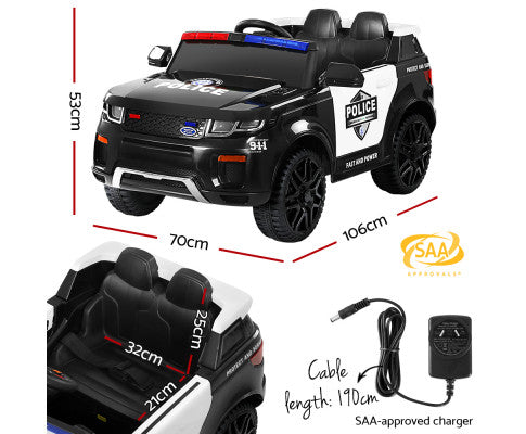 Kids Ride On Car Electric Patrol Police Toy Cars Remote Control 12V Black - SM Everyday Living