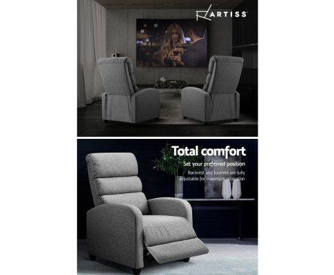 Luxury Recliner Chair Chairs Lounge Armchair Sofa Fabric Cover Grey