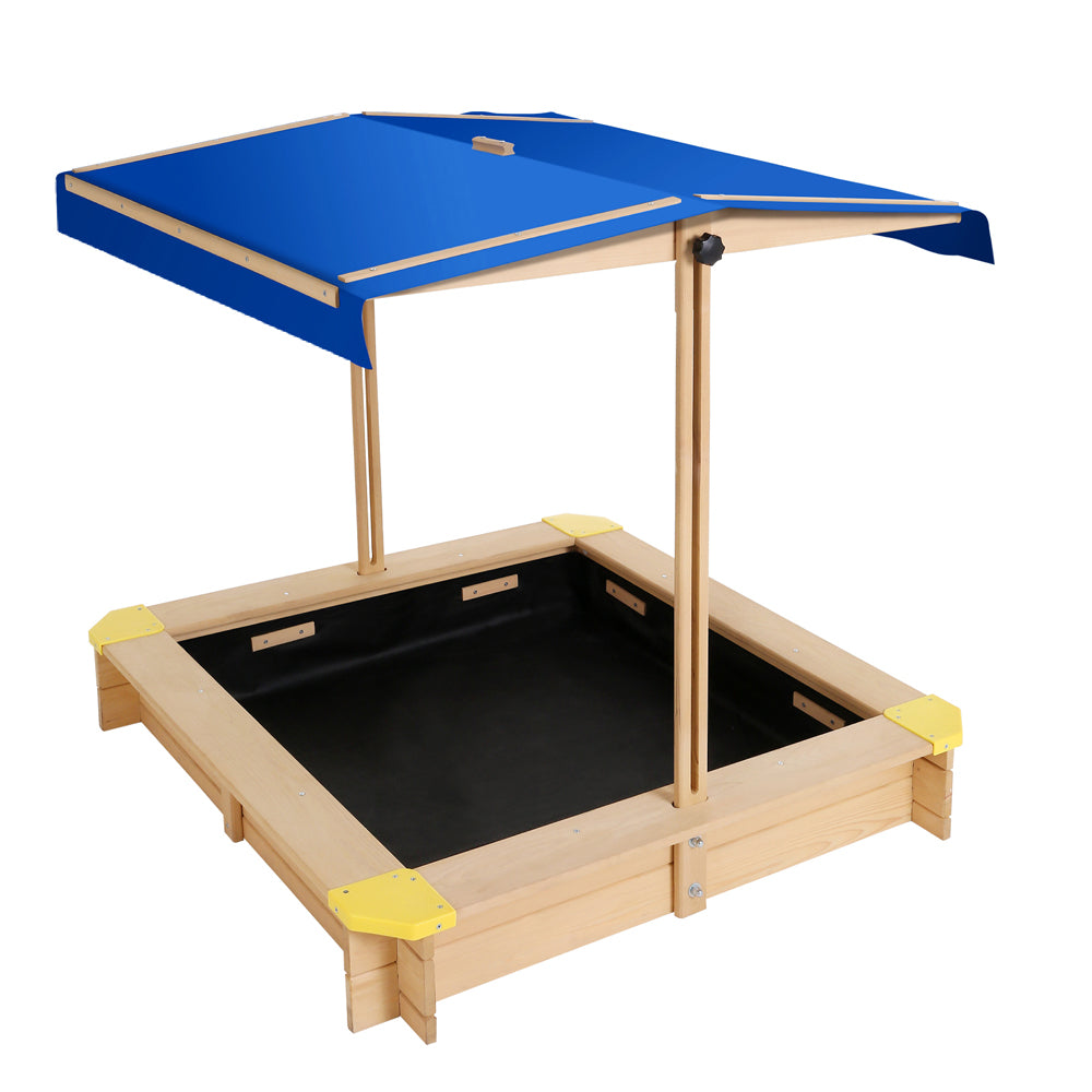 Kids Sandpit Wooden Sandbox Sand Pit with Canopy Bench