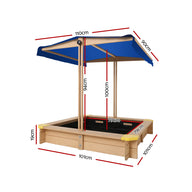 Kids Sandpit Wooden Sandbox Sand Pit with Canopy Bench